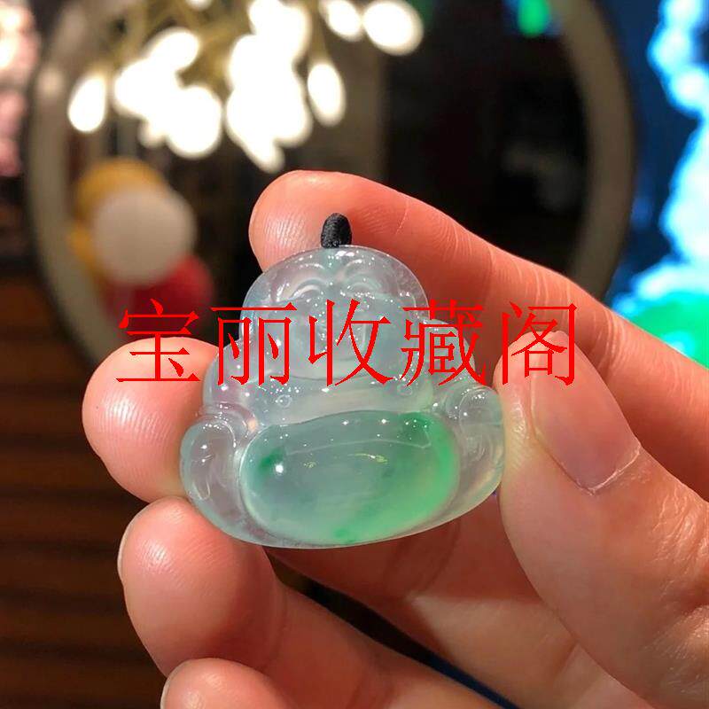 高品质翡翠色玉石吊坠佛冰种飘绿色挂件佛公圆珠链挂饰女玉佛饰品