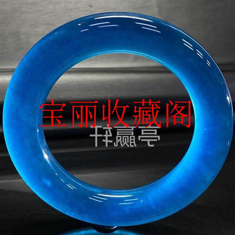 缅甸老坑冰种海蓝宝圆条手镯高品质胖圆条宝蓝色手镯高级感时尚款
