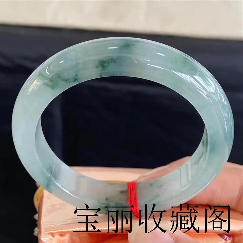 缅甸高端货冰种油青翡翠色玉手镯飘绿玉翡翠色手镯少女款贵妃玉镯