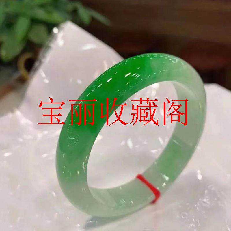 缅甸翡翠色手镯正阳绿圆条国风手镯冰糯种飘绿飘花贵妃镯气质女款