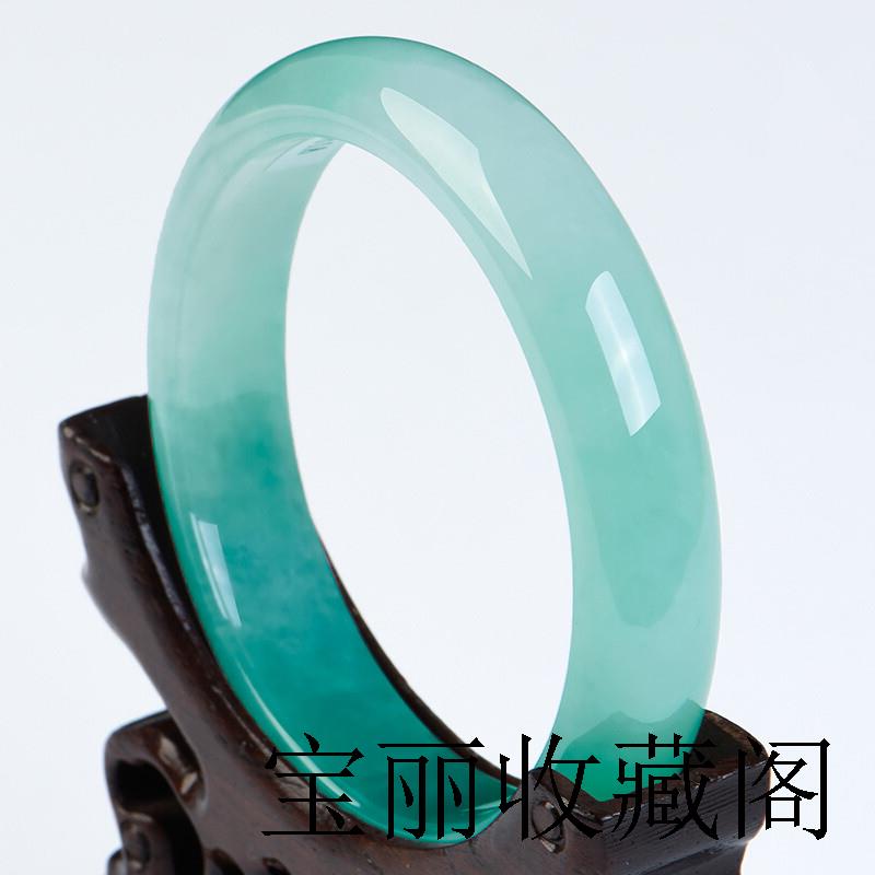 缅甸老坑水润浅绿飘花冰种翡翠色手镯女款玉石珠宝玉器处理玉镯子
