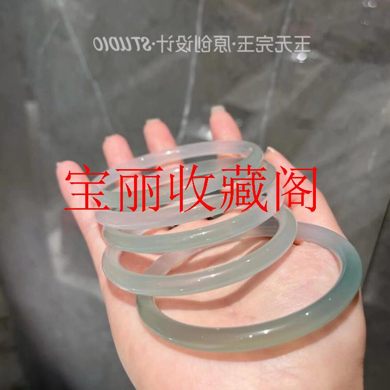 半山半水冰种玉髓手镯渐变色透润美人条玛瑙翡翠色叮当镯礼品礼物