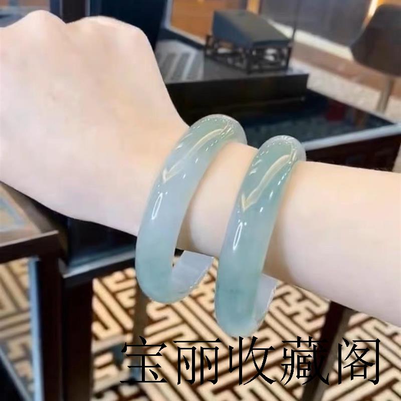 一物一拍缅甸翡翠色手镯冰种浅绿油青玉镯少女款手镯飘花阳绿送礼