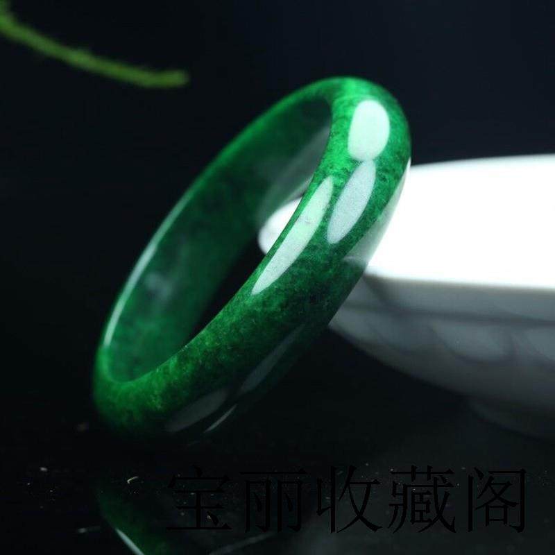 翡翠色干青铁龙生玉手镯祖母绿满色玉镯子女款配饰玉石加宽款送礼