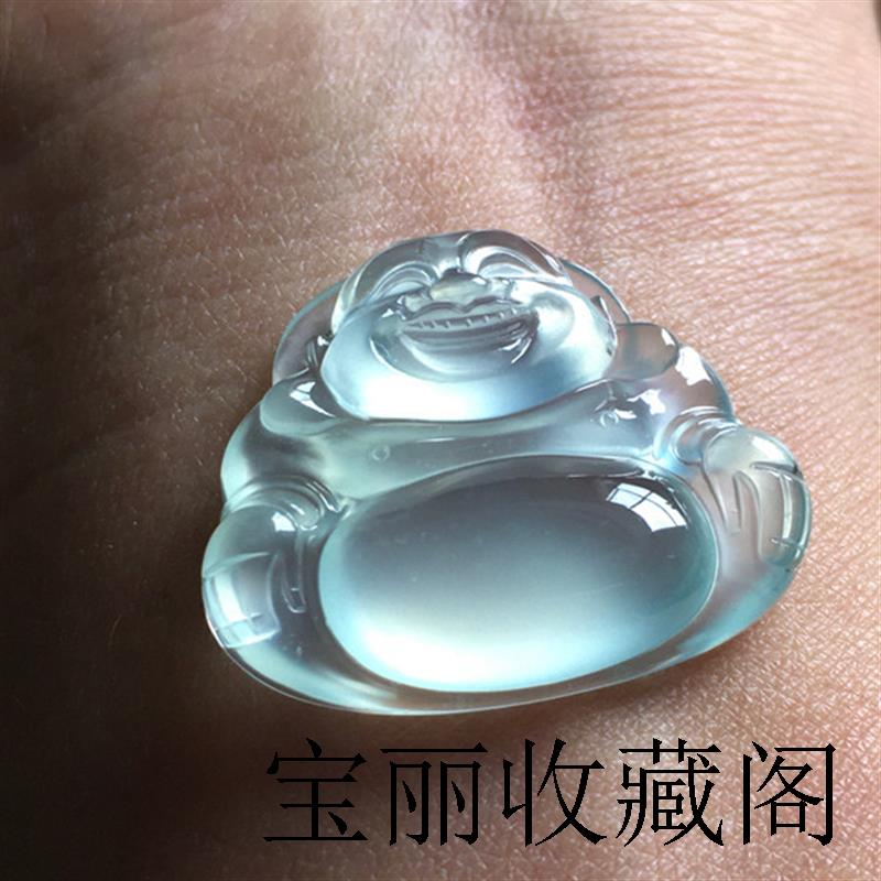 缅甸玻璃种翡翠色吊坠弥勒佛公挂件起荧光男女精品处理玉佩百搭款