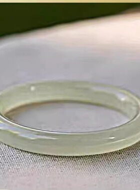 新疆高端青白玉色手镯女款冰种圆细条阿富汗玉镯子和田玉晴水手镯