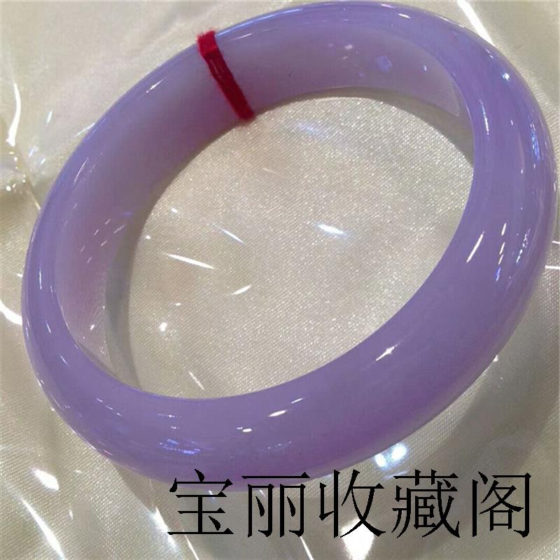 缅甸老坑翡翠色冰糯种紫罗兰玉镯子贵妃正圈圆条手镯精品粉紫玉镯