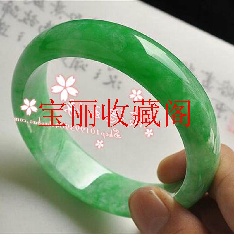 缅甸冰糯种满绿飘花正阳绿玉手镯