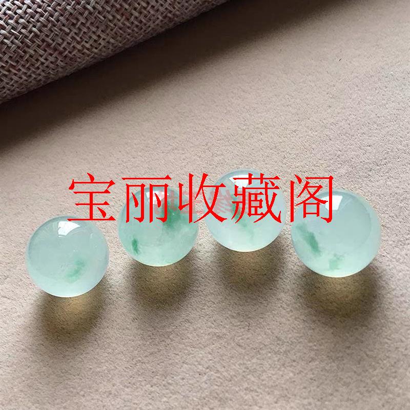 翡翠色玉石高冰种飘翠绿圆款珠子配珠老种冰透缅甸纯净色手串对珠