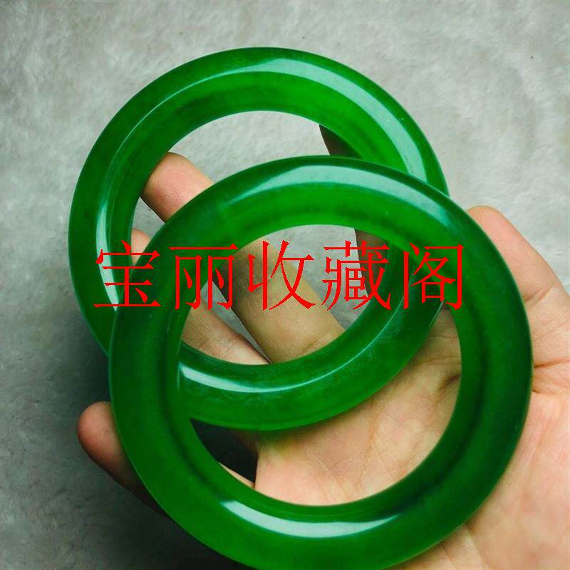 新创缅甸古玩满绿色翡翠色手镯处理高冰种透亮帝王绿色泽透亮完美