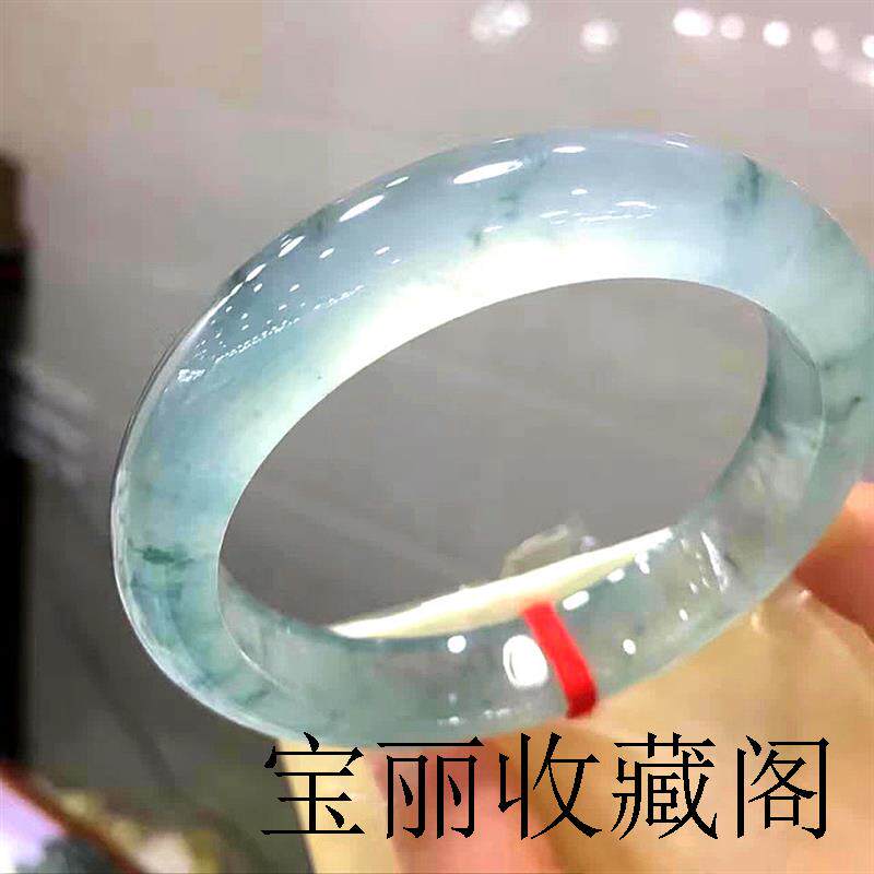 缅甸老坑冰种飘花翡翠色手镯圆条宽镯子晴水吊坠女款贵妃飘绿玉镯