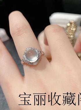 精选白冰种蛋面玉髓戒指开口可调