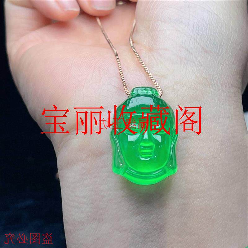 翡翠色佛头吊坠高冰种满绿弥勒佛玉佛公女款百搭项链玉坠颈饰处理