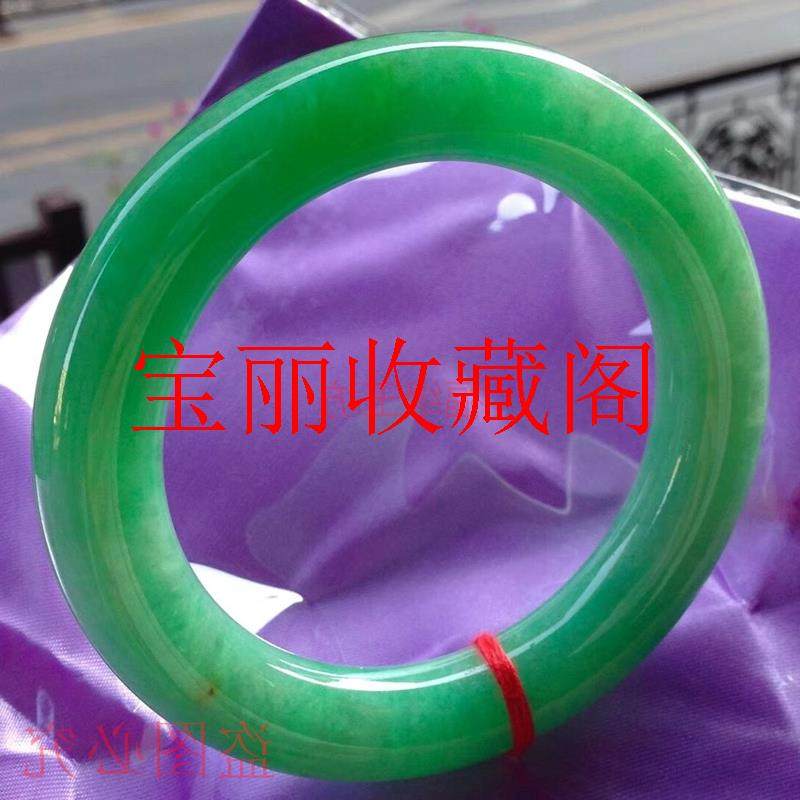 高端翡翠色玉石飘绿满阳绿圆条镯高品质冰种新中式水润细圆条手镯