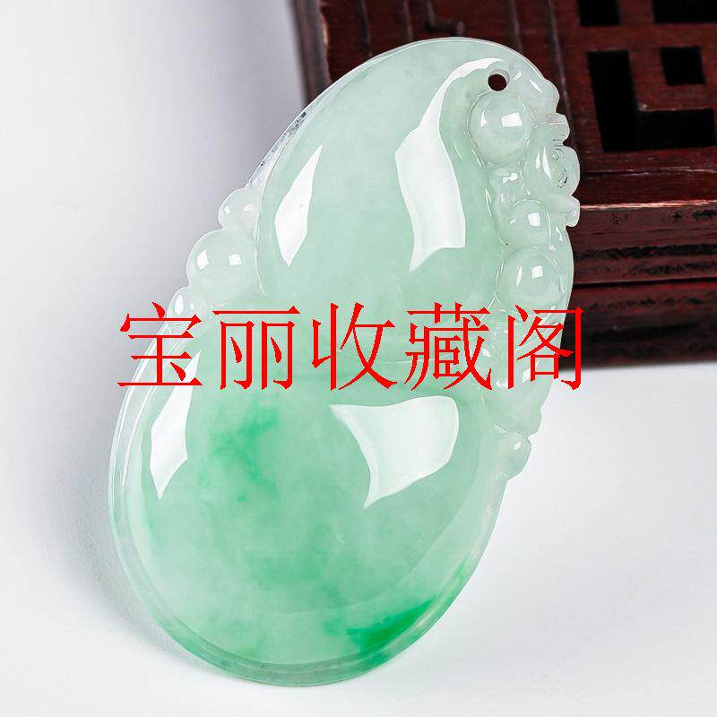 翡翠色葫芦吊坠冰糯飘绿水润玉石挂件女款高端翠绿飘花玉葫芦玉坠