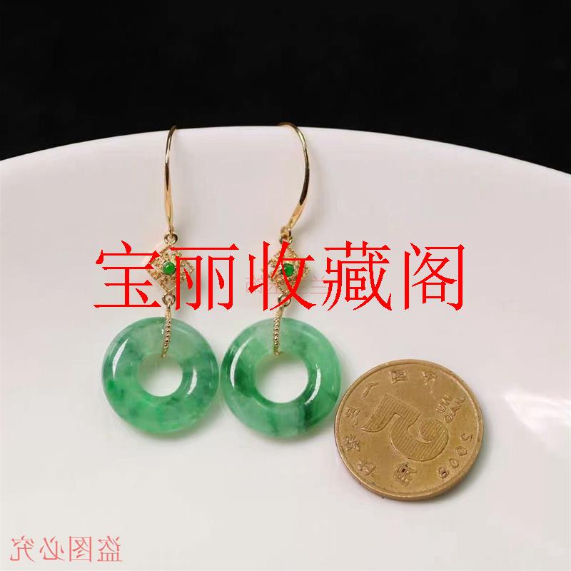 精品翡翠色耳环银饰金气质简约平安扣翡翠色甜甜圈耳坠送妈妈送礼