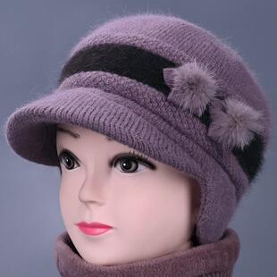 帽子女士2025新款秋冬季中老年妈妈毛线帽老人奶奶护耳保暖鸭舌帽