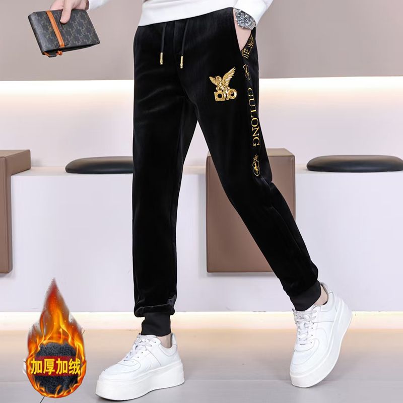2025欧货潮牌男士灯芯绒网红裤子秋冬季潮流加绒加厚休闲束脚卫裤