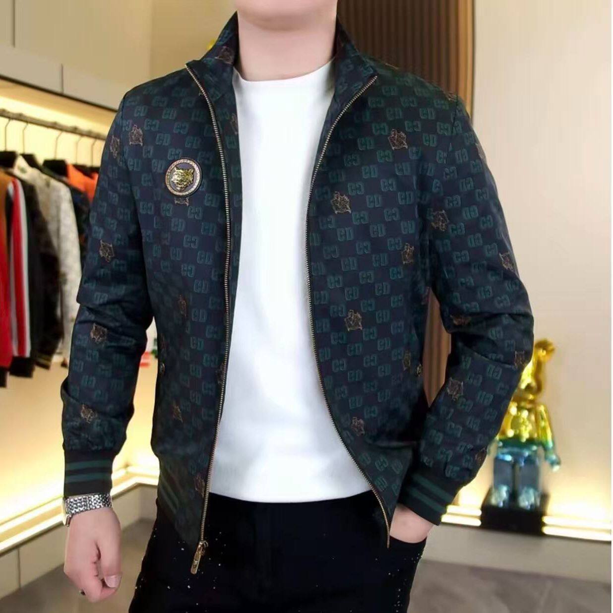 男士夹克衫外套2026新款数码提花刺绣中青年时尚潮男修身百搭上衣