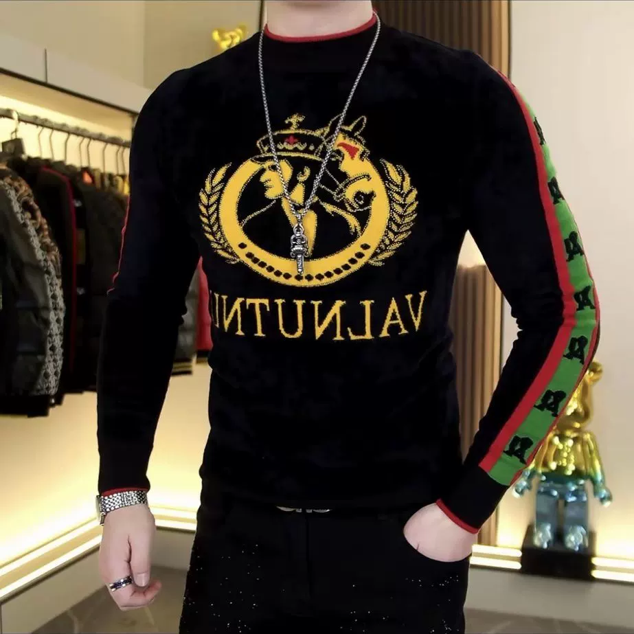 欧洲站冬季新款男士长袖毛衣潮流时尚个性痞帅百搭保暖修身针织衫