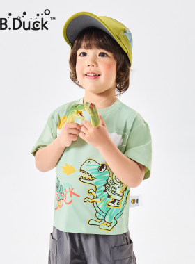B.Duck小黄鸭男童宝宝速干短袖t恤夏装薄款冰凉印花儿童体恤上衣