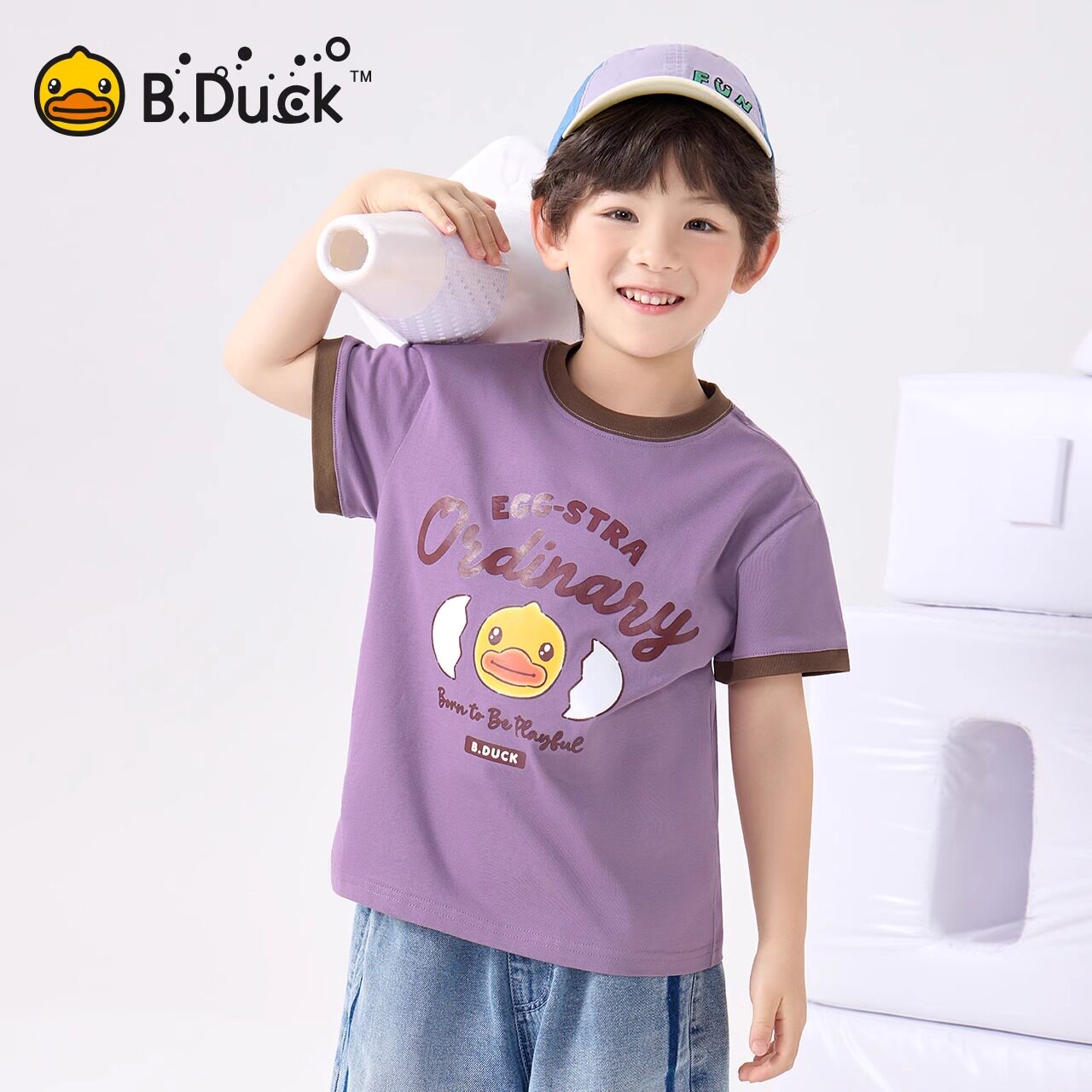 bduck小黄鸭男童纯棉短袖t恤上衣夏季新款中大童儿童吸汗打底衫潮