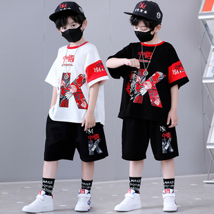 儿童t恤夏装 男童街舞套装 短袖 潮服酷帅气嘻哈两件套 夏季 运动童装