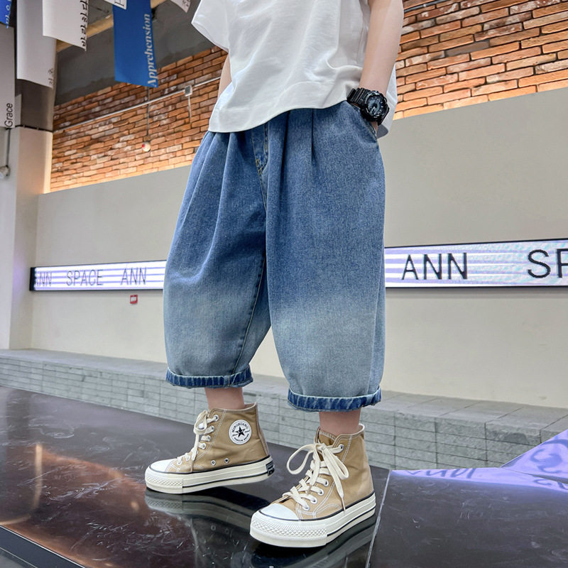 男童牛仔裤夏季潮帅洋气2026年新款儿童男孩七分裤中大童薄款裤子