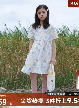 国货美特斯邦威moomoo童装连衣裙女童翻领纯棉夏甜美时