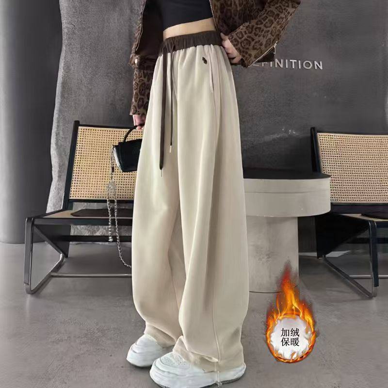 韩系小马刺绣拼色两穿束脚阔腿裤女冬季加绒宽松百搭镰刀休闲裤子,女装/女士精品,休闲裤,淘宝优惠券,粉丝福利购,淘宝优惠卷