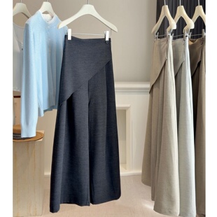 宽松直筒休闲裤 女春新款 潮 阔腿裤 小众设计感不规则假两件屁帘西装