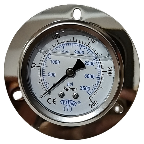 YEATHEI 雅德60MM轴向带边充油耐震压力表0-250KG/3500PSI  1/4pt