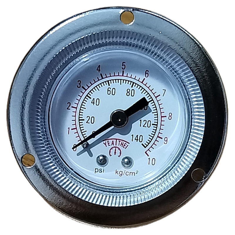 YEATHEI雅德轴向带边40MM盘形10KG/PSI气压表镀铬1/8PT内孔M3内牙