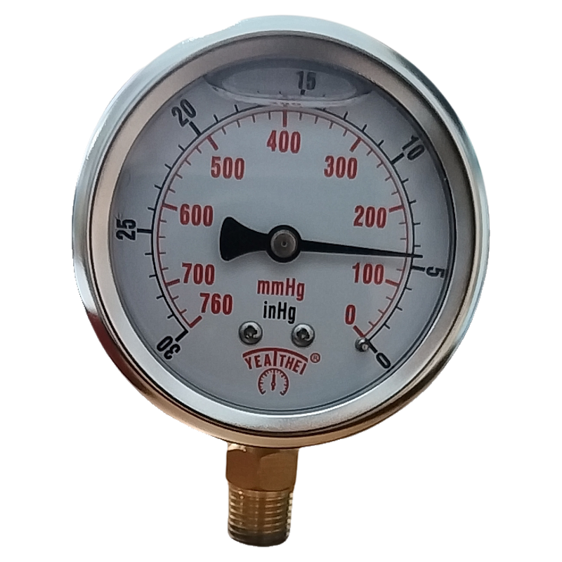 YEATHEI雅德负压表60MM径向耐震真空压力表-30"HG/-760MMHG-0