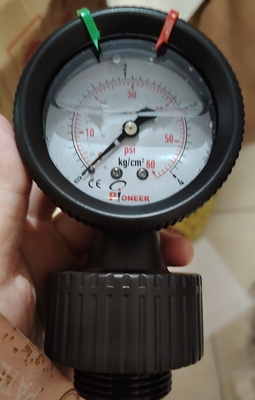 水处理专用PP隔膜4kg压力表全塑表PCB耐酸碱外螺纹防腐pion