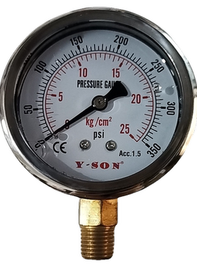 y-son压力表AT63*1/4PT 0-25KG/350PSI 60MM径向充油耐震