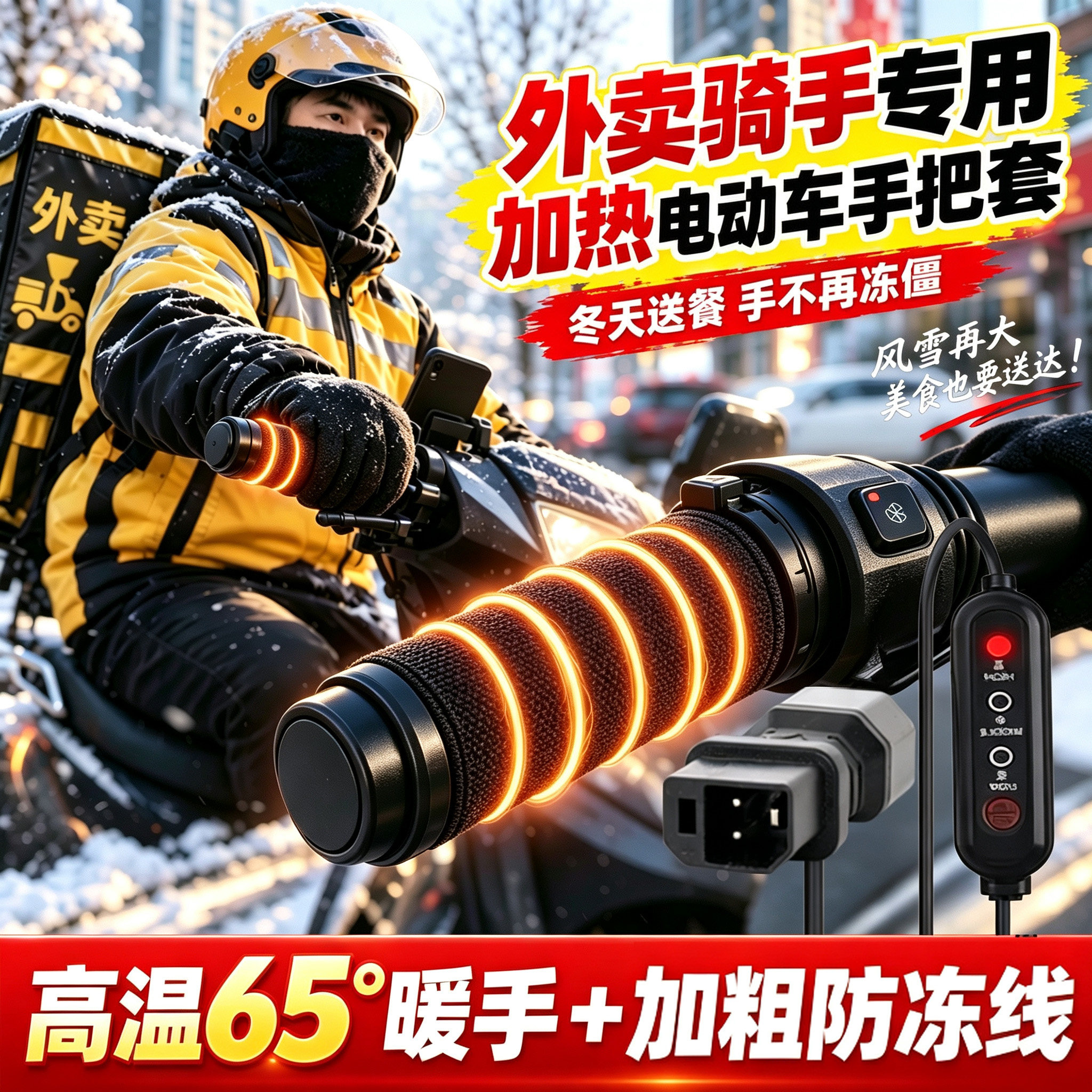 外卖电瓶车加热手把套骑手骑行防寒神器新国标电动车电热保暖把套