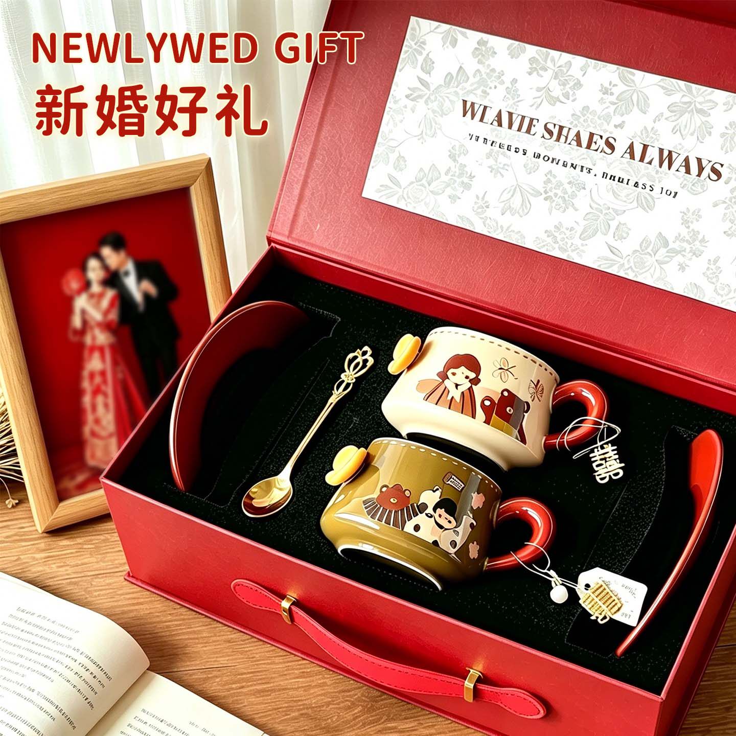 轻奢结婚礼物复古咖啡杯碟礼盒套装摆件送闺蜜新人伴娘新婚高级感
