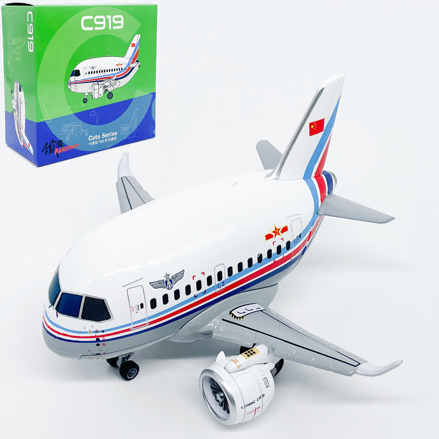 铁流中国空军C919客机Q版卡通版仿真飞机模型合金成品摆件玩具图片