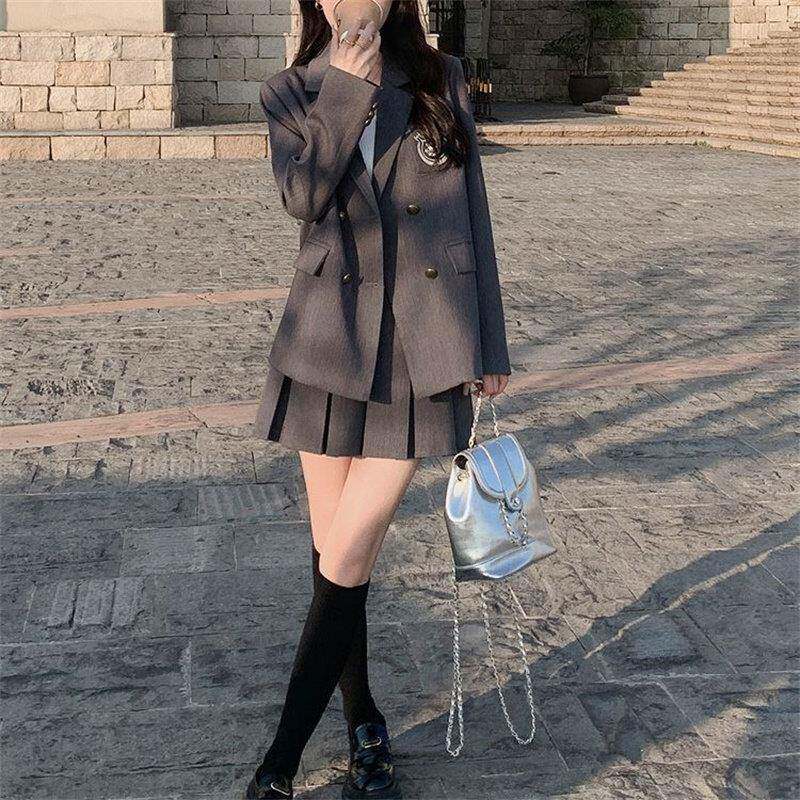 专柜小西服百褶裙外套女2026年秋冬新款复古韩版宽松JK西装两件套