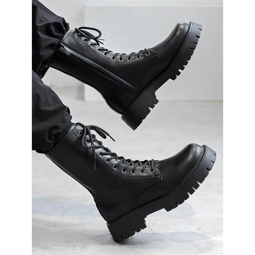 马丁靴男款英伦风高帮厚底工装皮靴子男士真皮高筒机车潮男靴加绒