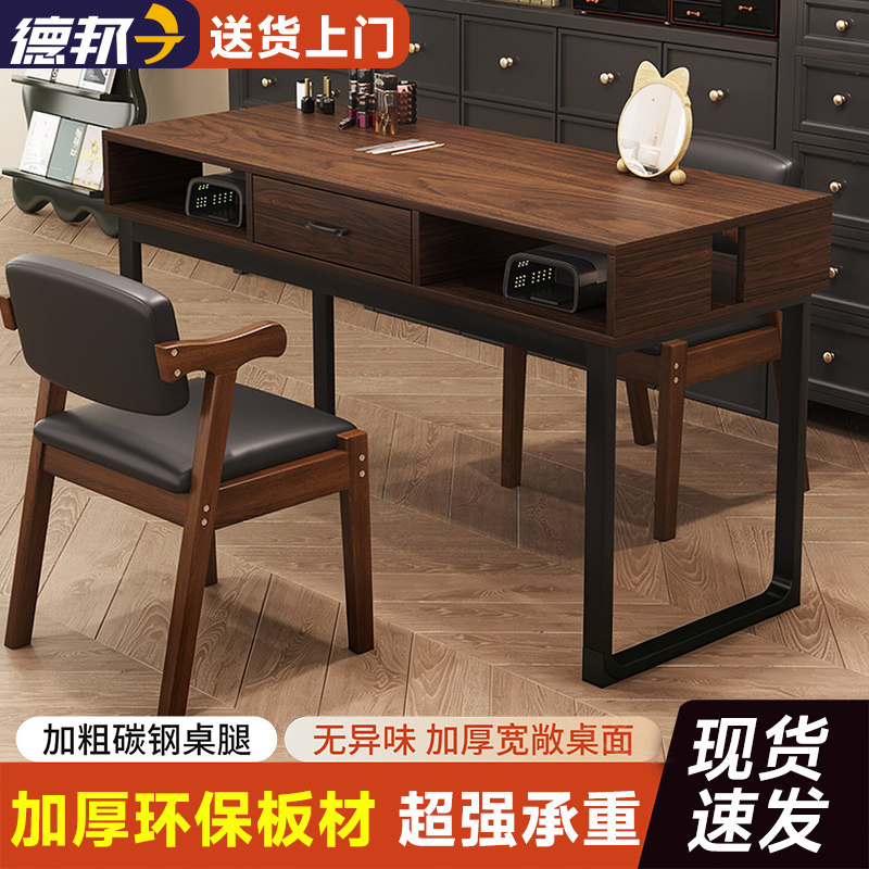 复古美甲桌美甲店专用桌子新款带吸尘器夹灯孔单双人美甲师工作台图片