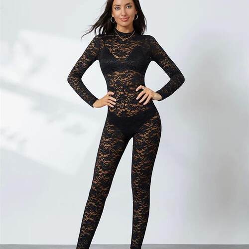Lace hollow long sleeved jumpsuit women 女蕾丝镂空长袖连体裤