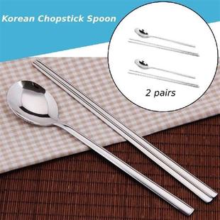 2 sets Korean Stainless Steel Chopsticks & Spoons Tableware