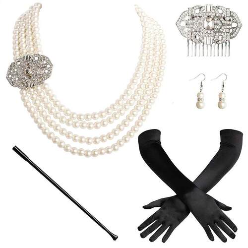 1920s1950s Imitation Pearl Necklace Set Celebrity Audrey Hep