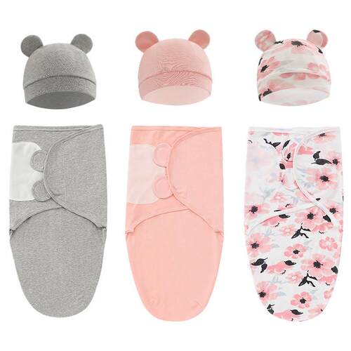 2PCS Cotton Newborn Sleepsack Baby Swaddle Blanket Wrap Hat