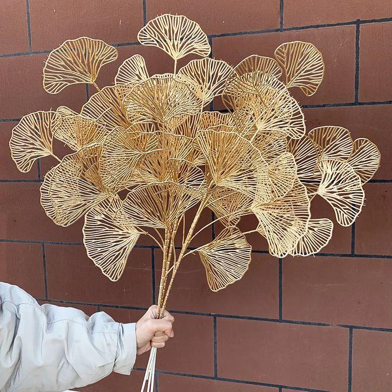 1PC Threepronged Fan Leaf Netting Artificial Gold Ginkgo Eu