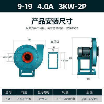 新款9-19不锈钢高压离心风机工业鼓风机380VKW千瓦防爆物流传包邮