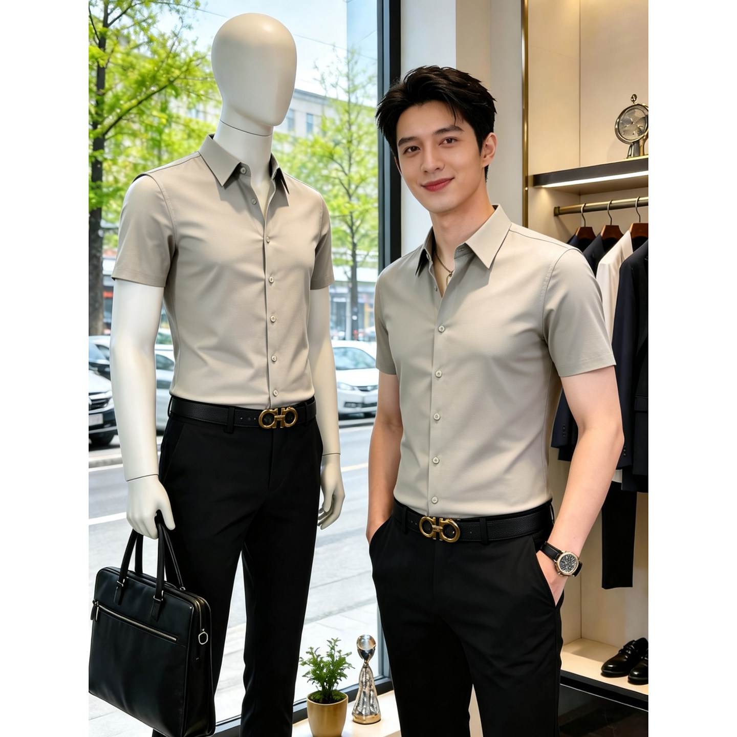 莫代尔高端短袖衬衫男士冰丝薄款夏季轻商务男装2026新款正装衬衫