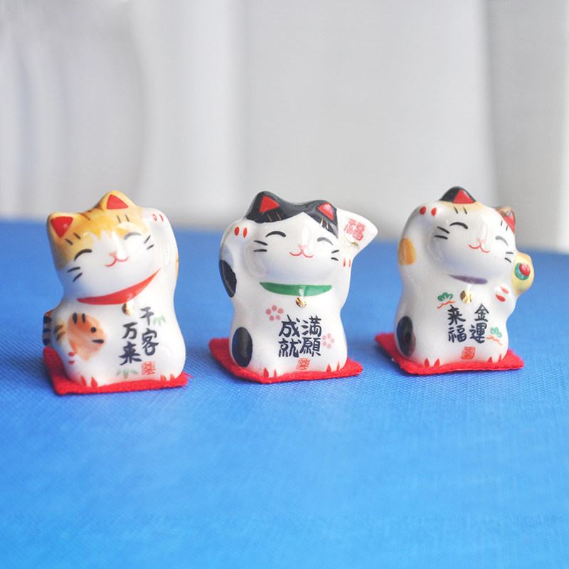 外贸日式招财猫陶瓷迷你装饰摆件可爱卡通猫咪小礼品礼物